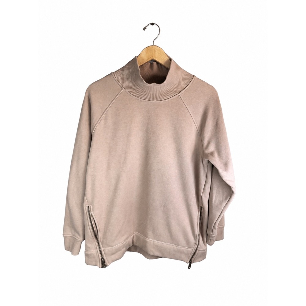 Athleta Cozy Karma Side Zip Funnel Neck Sweatshirt Women L Dogwood Mauve - Picture 2 of 7